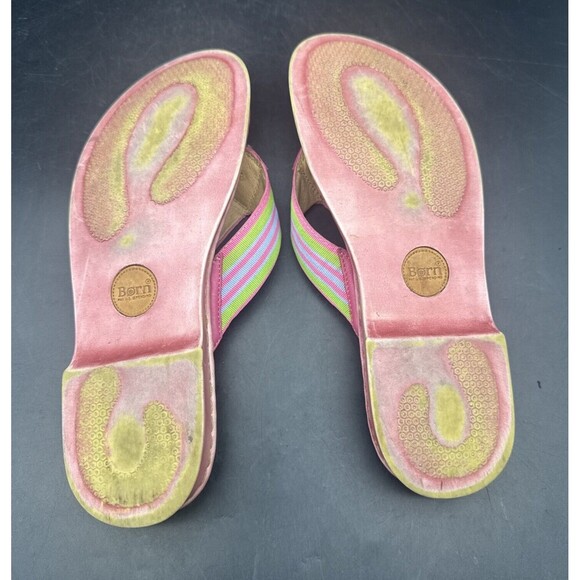 BORN Women’s PINK Leather w/ Stripes FlipFlop Slip On Flat Sandals Sz 8-8.5 - Picture 9 of 15